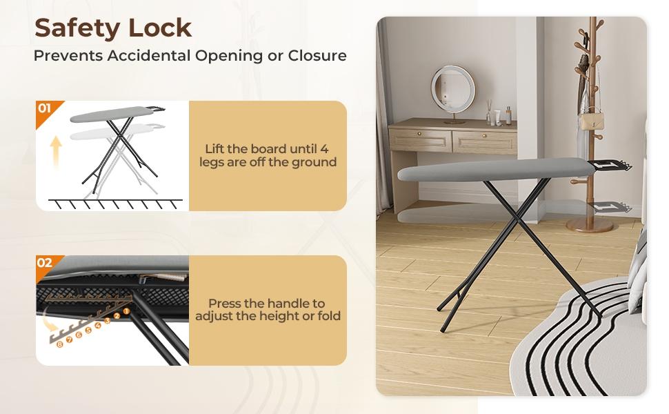 Yaheetech Foldable Ironing Board, Heavy Duty Iron Board with 9 Adjustable Heights, 4 Layer Cover and Safety Iron Rest, 52X14 Compact and Space Saver Iron Board for Home Laundry Room Use