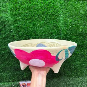 Clay Molcajete Flowers 12In (Set 1 piece).