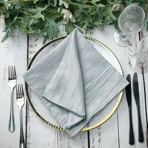 5 Pack Taffeta Napkins 20"x20" Silver - Accordion Crinkle Cloth Napkins