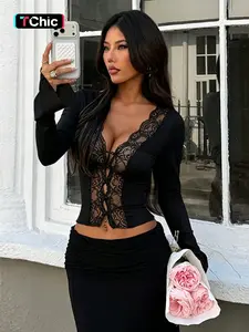 V Neck Lace Trim Button Up Top, Elegant Women's Blouse with Floral Embroidery, Casual Daily Wear, Perfect for Spring & Summer