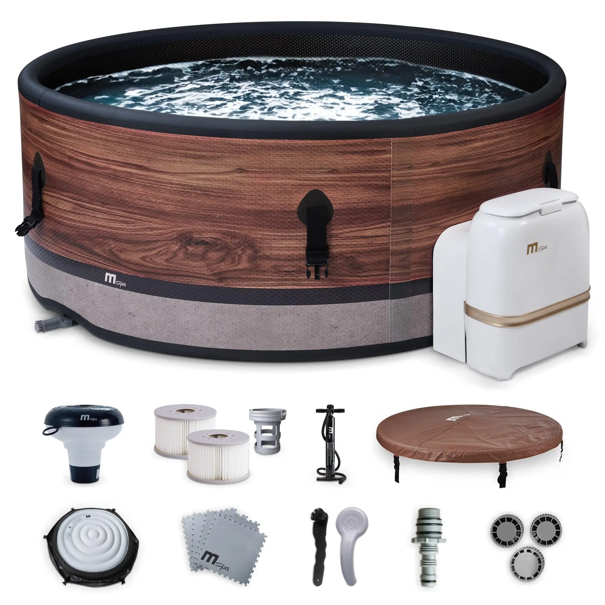 M Spa Round Inflatable Bubble Massage Spa, 4 to 6 Person Outdoor Hot Tub, Duet