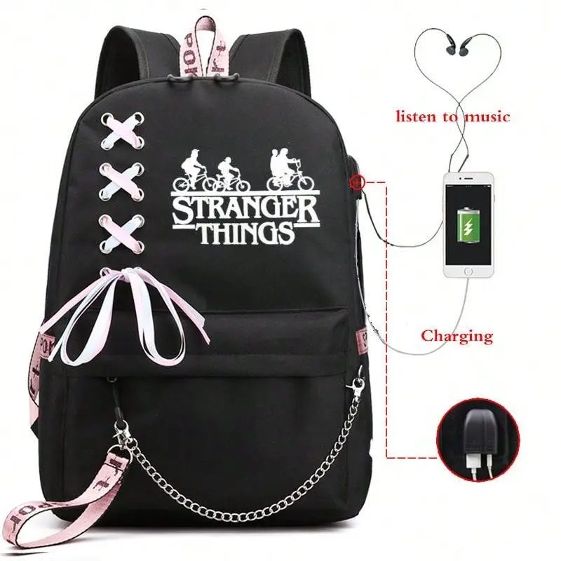 New American TV Stranger Things stranger backpack USB charging luminous backpack middle school bag