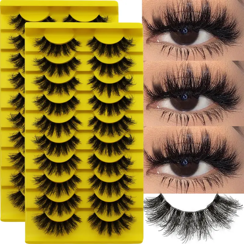 False Fluffy Russian Strip Lashes, 3D Fake Lashes, Messy False Eyelashes, Fluffy Thick Lashes, 20 Pack/2 Pair Set