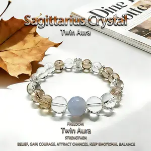 Twin Aura Sagittarius Zodiac Crystal Bracelet for Luck Travel & Growth Natural Gemstones Stretch Cord Comfortable Fit Daily Wear Gift
