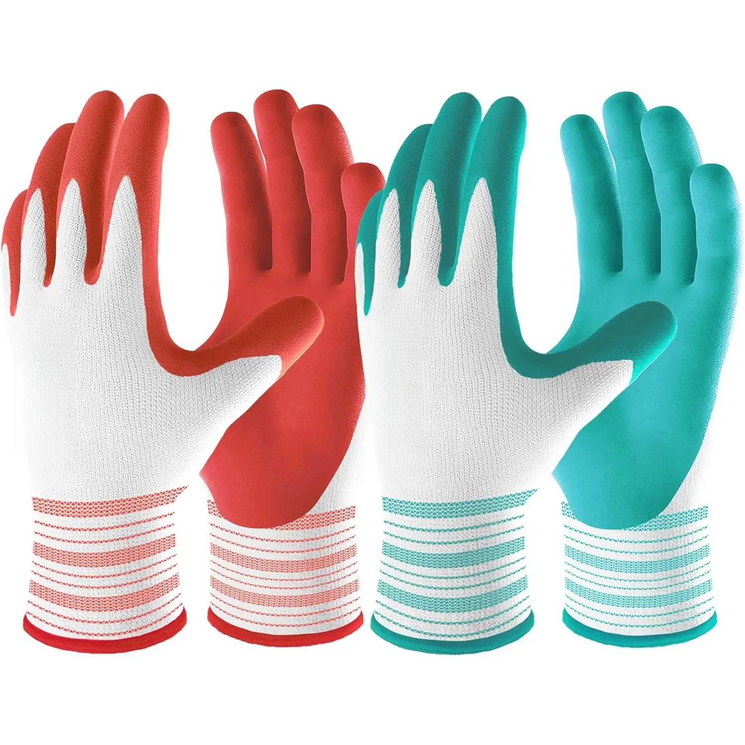 Ladies' 6-Pair Gardening Gloves, Breathable Rubber-Coated, Medium Size, Red & Green, Yard Indoor-Outdoor Grip Protective Work Gloves, 6 Pairs