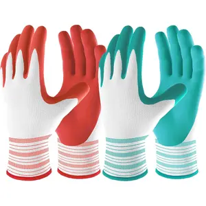 6 Pairs Gardening Gloves  Women Ladies, Breathable Rubber Coated  Yard Garden, Outdoor Indoor Protective Work with Grip, Medium Size, Red & Green