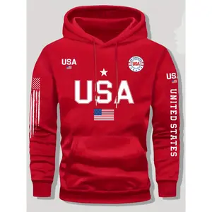 USA flag print hoodie men's fleece sweatshirt, United States letter print unisex casual knit fabric pullover for students and couples fashion hoodie for autumn and winter, 2026spring pullover hooded sports hoodie