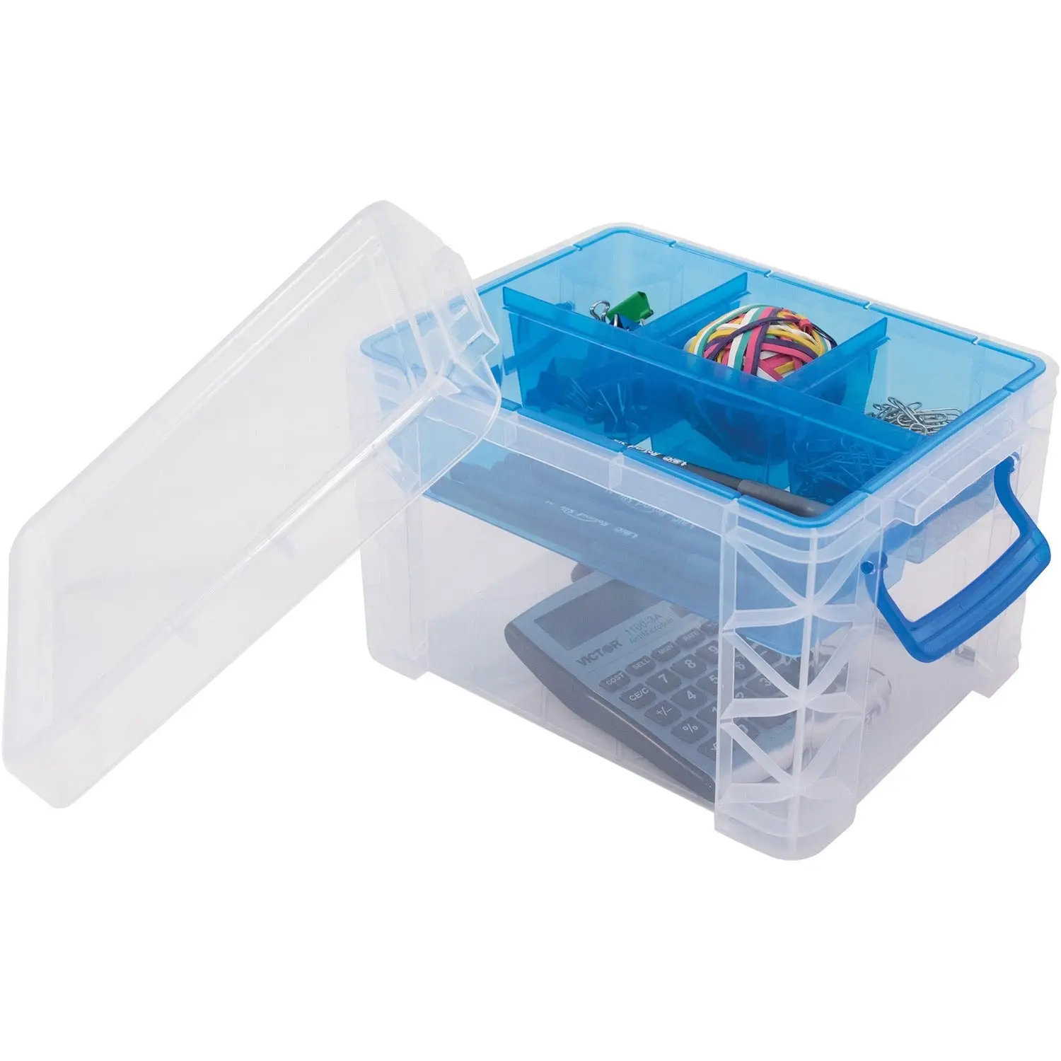 Advantus Super Stacker Divided Supply Box, Blue, AVT37375