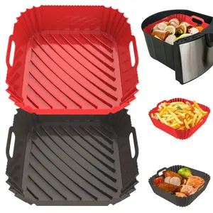 2 Pack Silicone Air Fryer Liners Square for 4-10 QT, Heat Resistant Pot Oven Liners Reusable Baking Tray Mat Kitchen Accessories Home Cooking Utensils