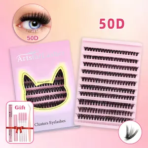 Mink lash extensions soft thick lash clusters  kit easy fan lashes woman summer makeup natural look eyelash luxury beauty wispy beginner  lashes  mixed length cluster manhwa lashes d-curled false eyelash extension kit with glue remover and tweezer