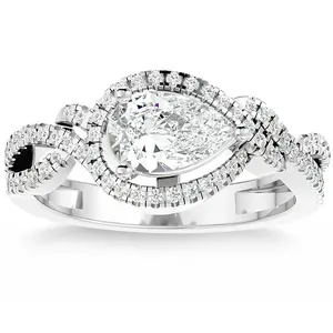 1 1/2Ct TW Pear Shape Moissanite & Diamond Engagement Ring 10k Gold