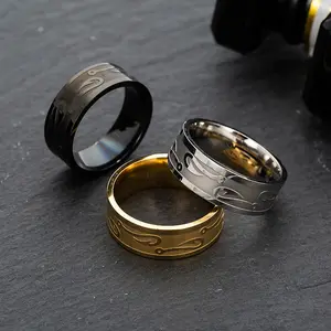 Unisex Stainless Steel Fish Hook Ring in Three Colors - Sizes US 6-13 -width 8mm Perfect Gift for Fishing Enthusiasts, Outdoor Adventurers, and Nature Lovers - Ideal for Birthdays, Father's Day, and Outdoor Expeditions   K113