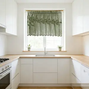 Macrame Valance Curtain for Living Room Bedroom Kitchen, Bohemian Style Fiber Art Wall Hanging, Handmade Leaf Design Door Curtain