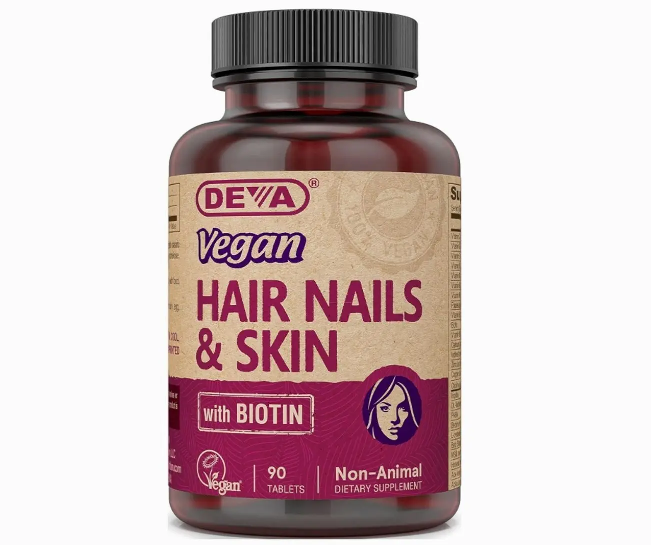 DEVA Vegan Hair, Nails & Skin Vitamins & Minerals with Biotin, Supplement, 90 Tablets
