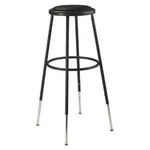 212 MAIN Heavy Duty Vinyl Padded Stool - 32-39 in. Height Adjustable, Round Seat, Welded Joints, Black Steel Frame, Commercial Office Furniture
