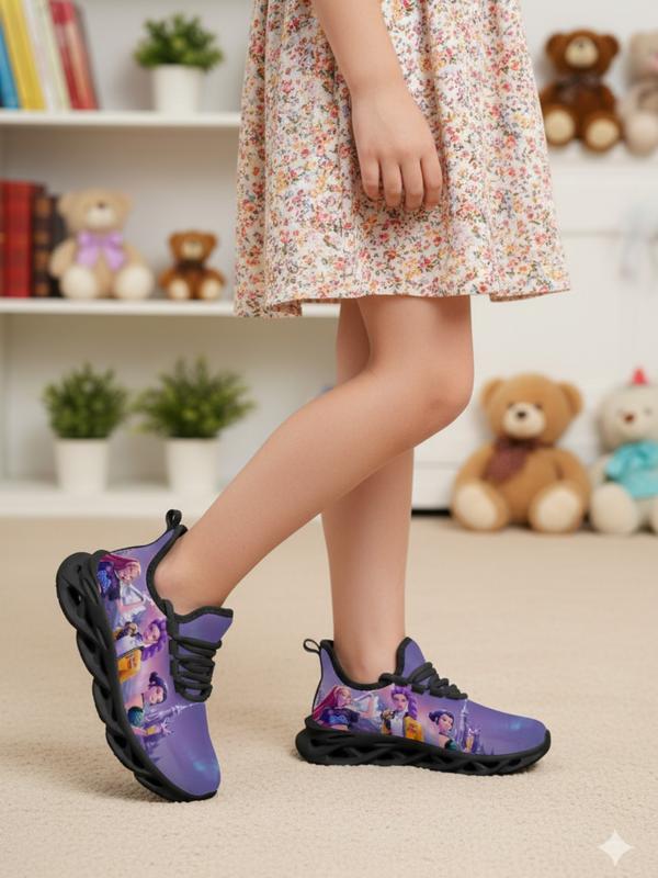 K-Pop Demon Hunters Casual Kids Sneakers Soft EVA Sole Low-cut Breathable Comfortable Fashion Sports Shoes for Girls Boys (011001)