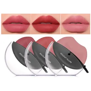 3 Colors Matte Lipstick Set, Matte Velvet Lipstick Lip Shape Lazy Lipstick,Long Lasting High Pigmented Non-stick Cup Lip Gloss, Waterproof Easy to Color Lipstick Lazy Lip Makeup (Color A)