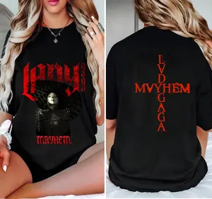 Gaga The Mayhem Ball Tour Shirt, Red Gothic Mayhem Graphic with Dark Portrait Design Mother Monster Tee, Gift for Gaga Fans