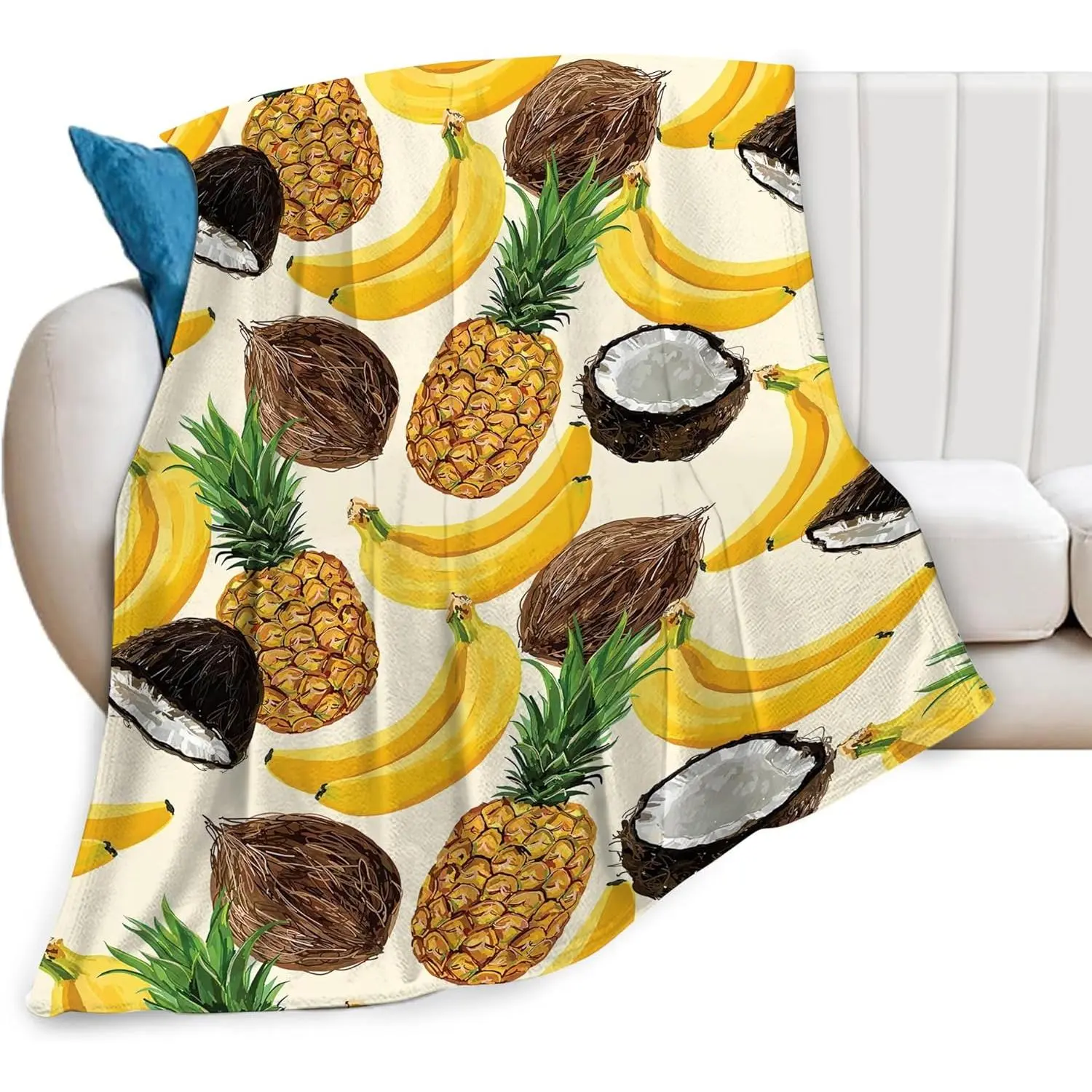 Fruit Blanket Gift for Girls Women Ultra Soft Cozy Fleece Pineapple Banana Coconut Throw Blankets Fuzzy Plush Bedding Blanket for Bed Kids Adults 50"x40"