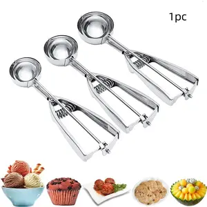 Stainless Steel Ice Cream & Cookie Scoop Set, Silver Color, Durable Kitchen Utensils for Mixing & Serving, Ideal for Home Use
