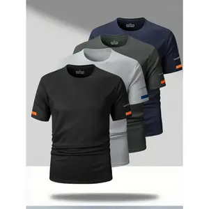4-Piece Quick-Dry & Breathable Sports T-Shirts for Fitness Enthusiasts with Reflective Strips in Gray Green Blue Black Sizes Medium