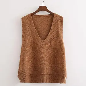 Women's Knitted Vest Spring And Autumn Plus Size Sleeveless Sweater Waistcoat Tops Outerwear Waistcoat