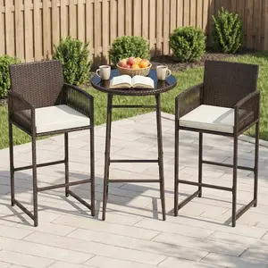 Spaco 3-Piece Patio Bar Set – White Wicker Bar Height Outdoor Table with Armchairs, All-Weather Rattan Bistro Set for Deck, Poolside, or Balcony