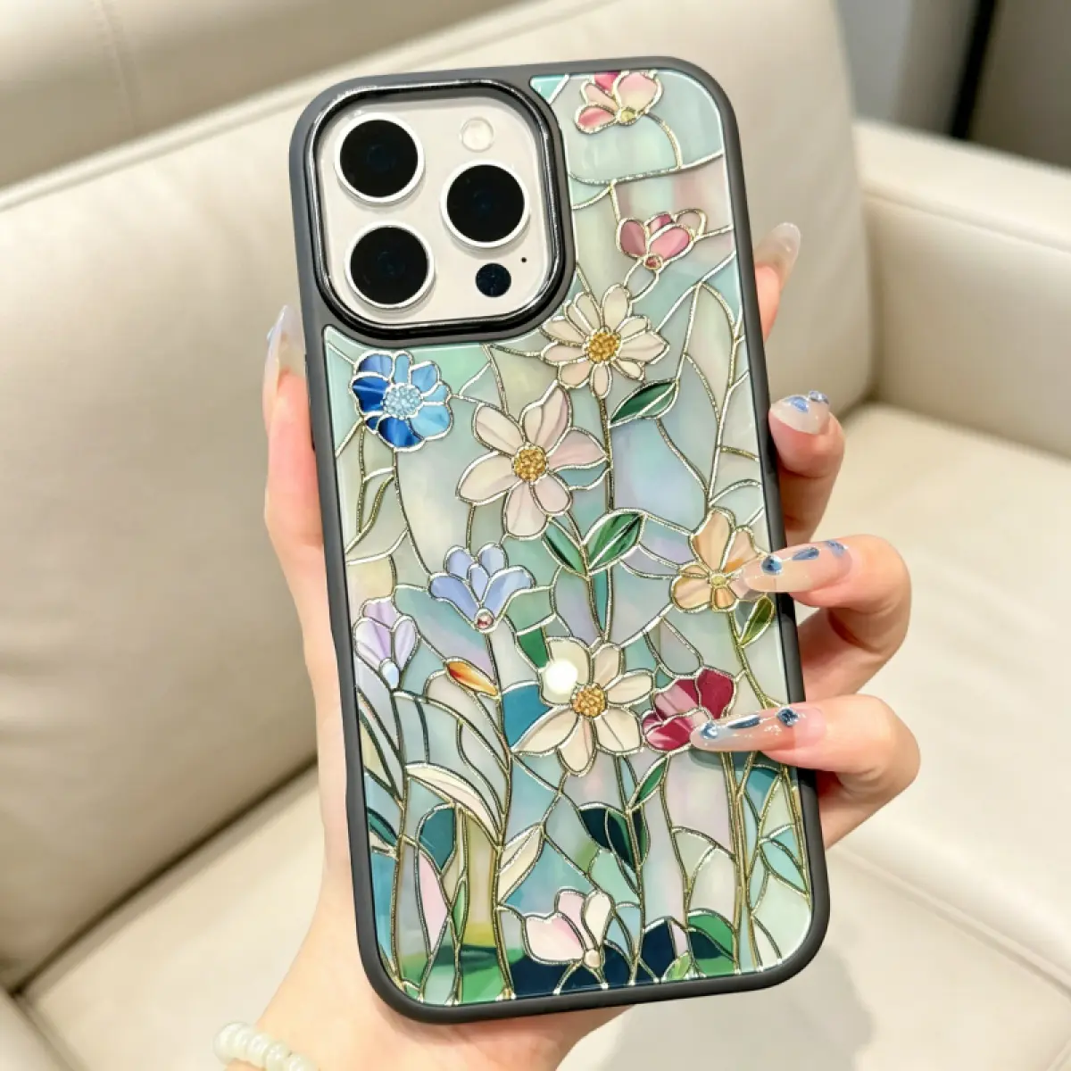 Stained Glass Inspired Floral Magnetic iPhone Case,Compatible With iPhone 17/16/15/14/13/12/11 Series, anti-fall phone case iPhone case