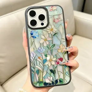 Stained Glass Inspired Floral Magnetic iPhone Case,Compatible With iPhone 17/16/15/14/13/12/11 Series, anti-fall phone case Magsafe Supported iPhone case