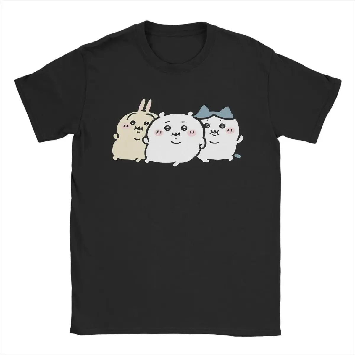 Chubby Bloated Chiikawa Hachiware Usagi Hungry Eat Food Full Fat Men's Cotton T-Shirt Tee Shirt Cute Anime Gift IdeaSummer T-Shirt Round Neck Tshirt  Cotton Tshirt Women's T-shirts Unisex T-shirts Love Menswear