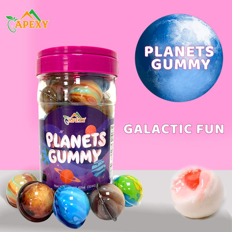 Apexy Planet Gummies - with Fruity Liquid Center 11.42oz Gummy Candy for Halloween, Birthday, Trick Or Treat, Party Candy - Jelly Filled Gummies, Fat Free, Nut Free. 11.42oz (Mixed Planets)  Bonbon Snack Sweet