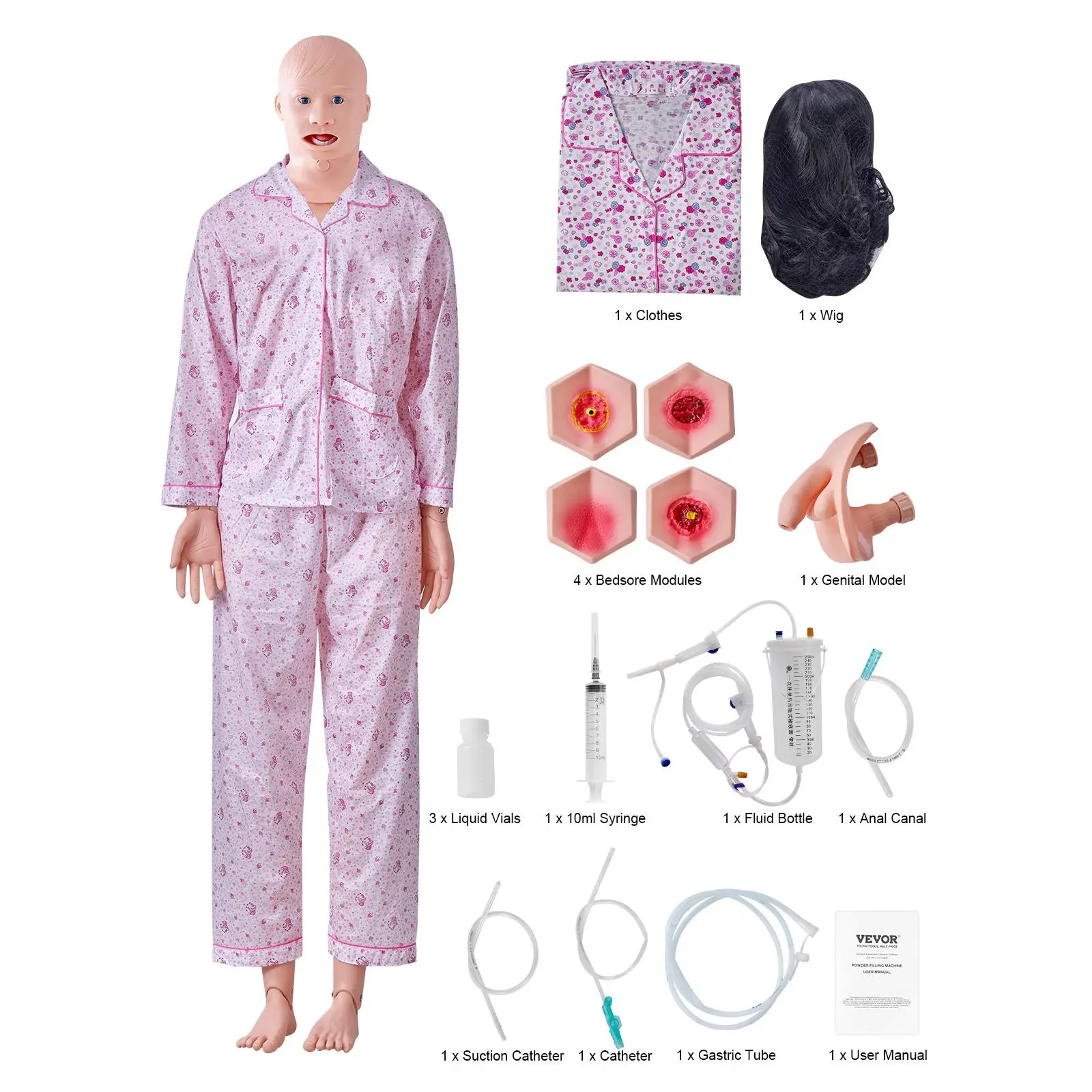 【Summerfinds】VEVOR Nursing Training Manikin, Male/Female Life Size Demonstration Human Manikin for Nursing Training, Multifunctional Education Teaching Model, PVC Anatomical Mannequin Body Care Simulator Model