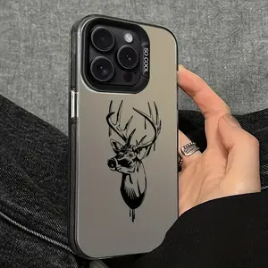 Phone case for iPhone 16 Pro Max 15 Plus 14 13 12 11 XR XS Line Deer Head Pattern Anti-Scratch Shockproof Pocket-Friendly durable Cover