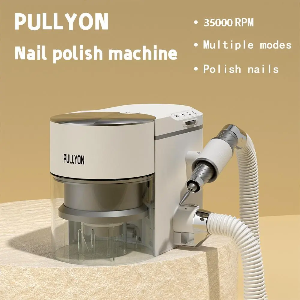 PULLYON 2-in-1 Nail Dust Collector & Nail Drill 35000RPM Electric Nail File with Strong Suction Brushless Motor Easy Clean for Acrylic Nails DIY Salon Use White Matte Manicure Compact Cutics