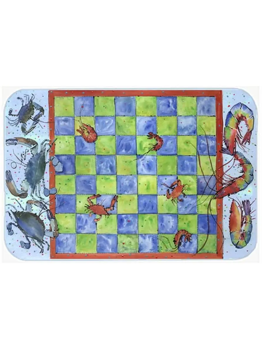 15 X 12 In. Crab and Shrimp Checkerboard Glass Cutting Board Large Size