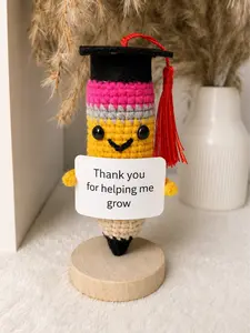 2026 Teacher Appreciation Gift,Crochet Thank You For Helping Me Grow Pencil Plush with Graduation Cap, Office Desk Decor