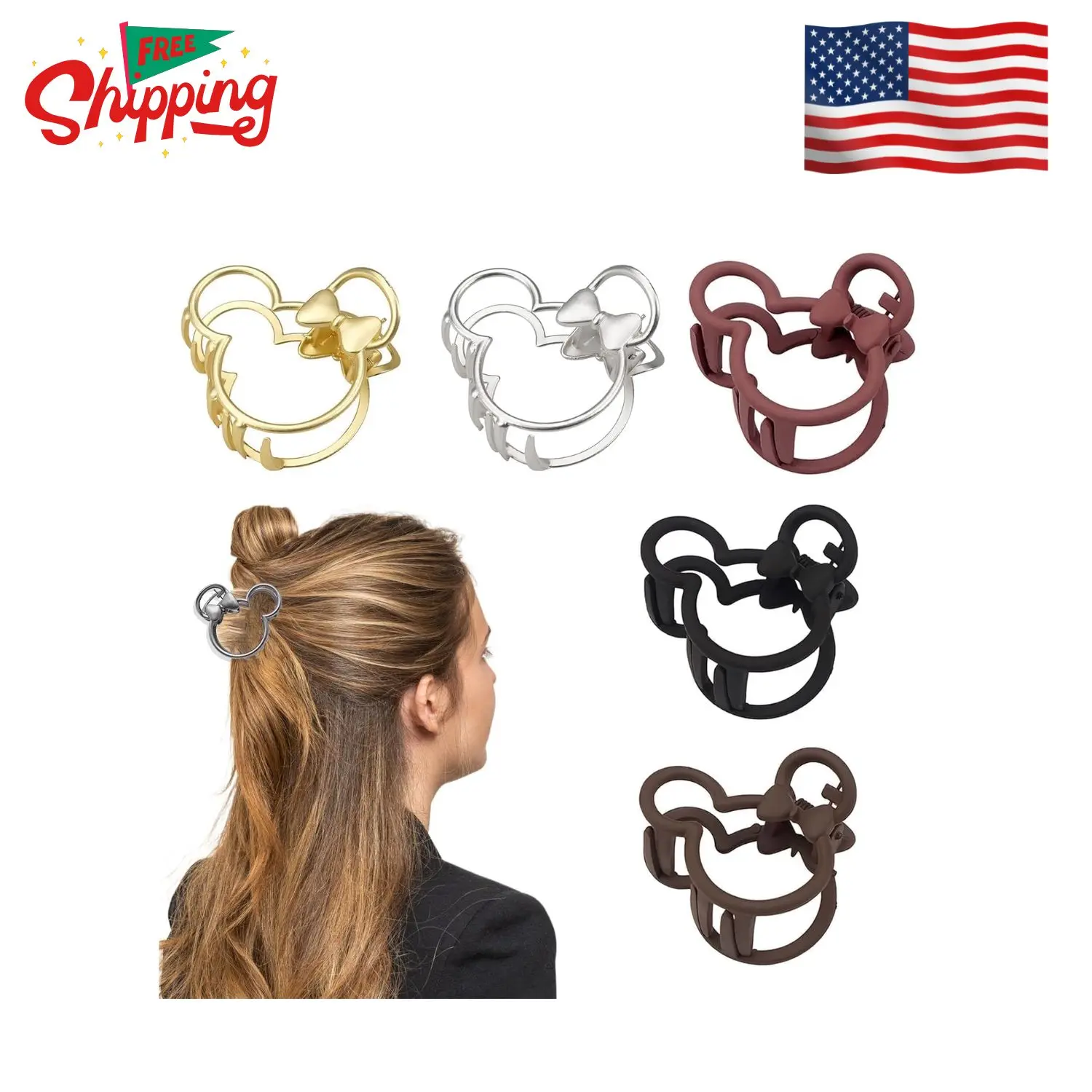 5PCS Mouse Lady Resin Hair Accessories - Vintage Barrette