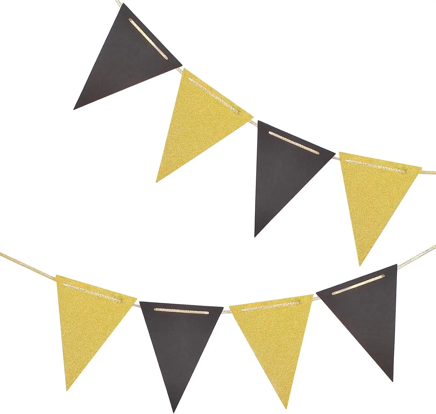 Black and Gold Vintage Double Sided Triangle Pennant Banner Pack of 30pcs for Party Decoration
