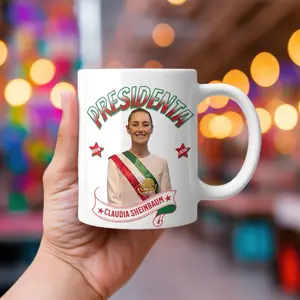 Taza Presidenta Claudia Sheinbaum México 12 (0.33 l) Durable White Ceramic Mug with Comfortable C-handle and Shiny Finish - Coffee, Tea