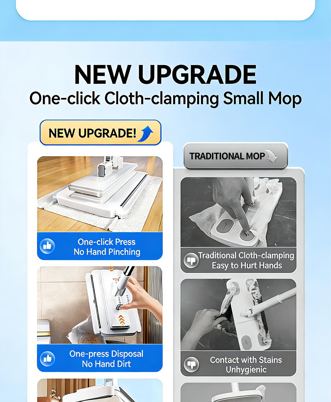 SOPAMI Household Disposable Dust Removal Mop, Hands-Free Automatic Cloth Changing Floor Cleaning Tool