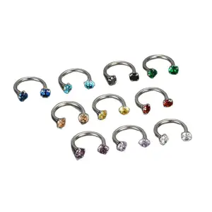 316L Stainless Steel Double Zircon C-Shaped Piercing Ring, Hypoallergenic Body Jewelry for Nose, Eyebrow, Nose Piercing