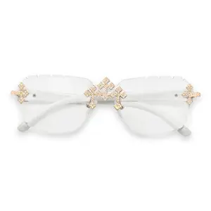 Triple Cross Frameless Sunglasses – Clear Lens White Frame