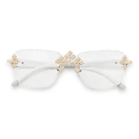 Triple Cross Frameless Sunglasses – Clear Lens White Frame