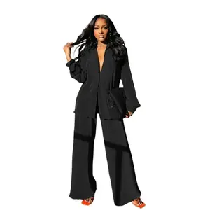 LOTUCY Women's Casual 2 Piece Outfits Party Loungewear Nightwear Chic Everyday Plain Birthday Comfortable Fabric Clothing Fashion Long Sleeve Button Down Shirt Loose Fit