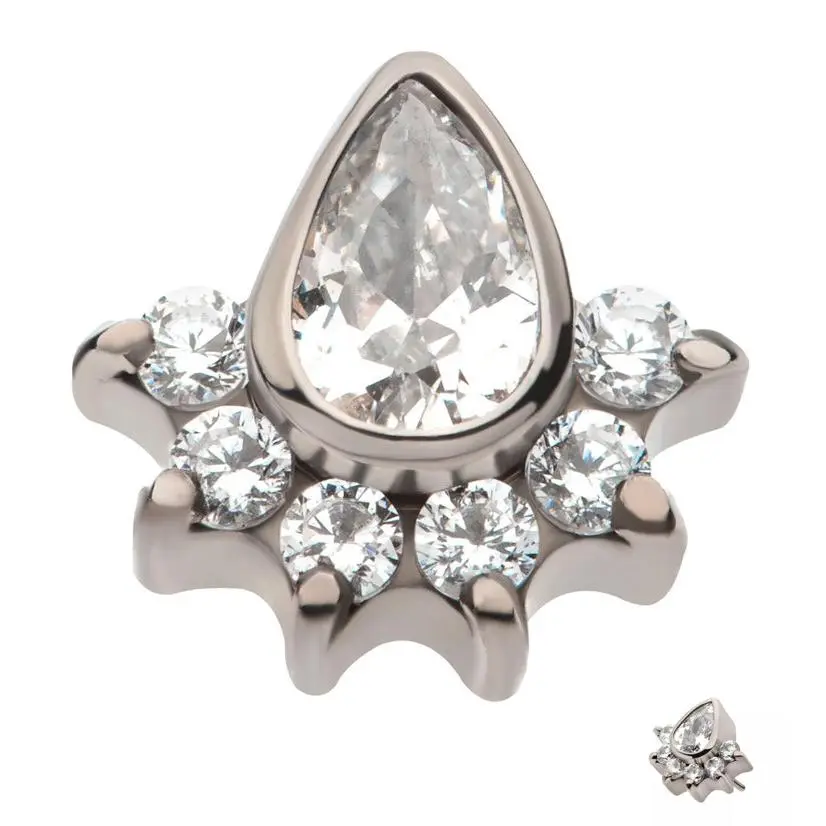 Lure Teardrop CZ Threadless Titanium Top