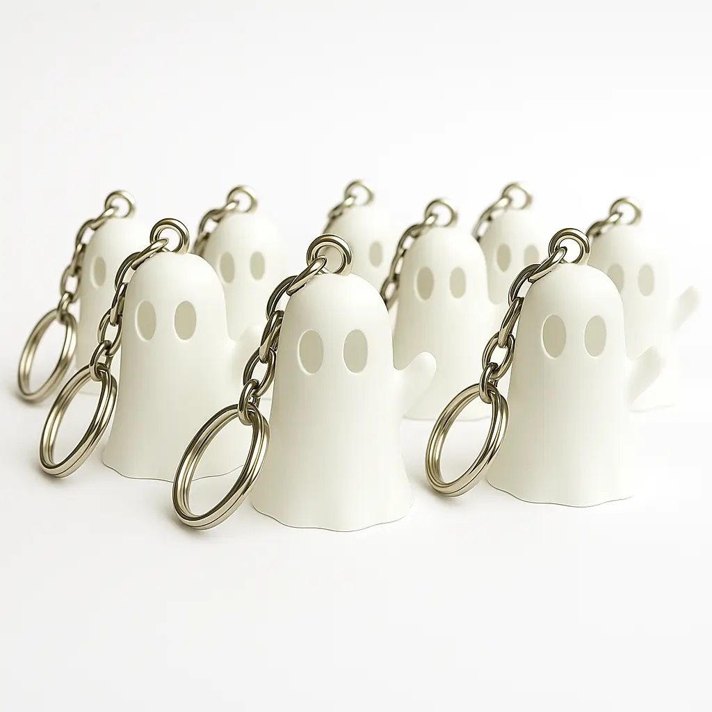 3D Printed Ghost Keychain - White Quirky Design with Chain Attachment for Fun and Unique Key Accessory