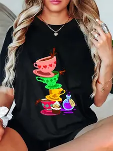 100% Cotton Tea Cups Alice Tea Party Wonderland Card T-Shirt T-Shirt