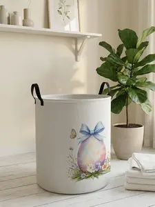 1pc Easter Egg Wreath Pattern 2D Printed Easter Basket with Handle, made of wear-resistant material, foldable home laundry hamper, large capacity laundry storage basket, toy storage box