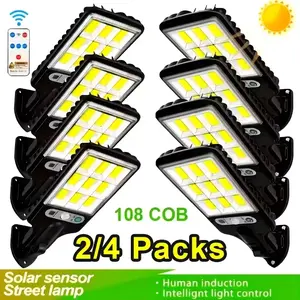 Motion Sensor Solar Lights Outdoor 4 Pack, 9000 Lumens Security Wall Lamp with Remote, IP65 Waterproof Flood Light for Yard Garden Garage