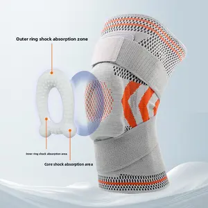 Sports knee brace with silicone double straps and spring support for running